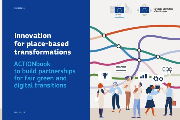 Innovation for place-based transformation ACTIONbook cover displaying title and a graphic with people and different coloured lines